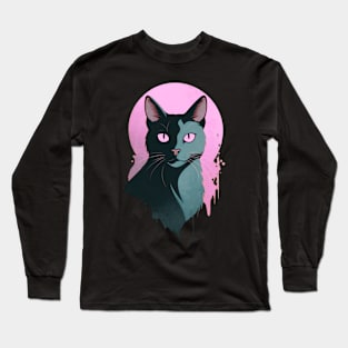 Black and Pink Cat Long Sleeve T-Shirt